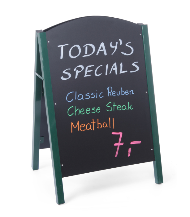 Schreibtafel schwarz mit dklgrünem Stahlrahmen 700x500x1100mmh